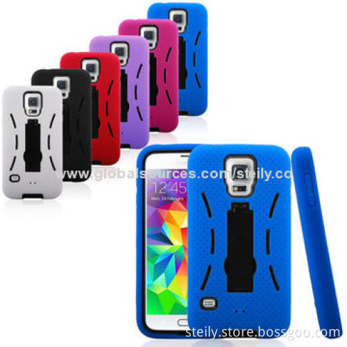 PC + silicone mobile phone case with stand support, for Samsung galaxy S5